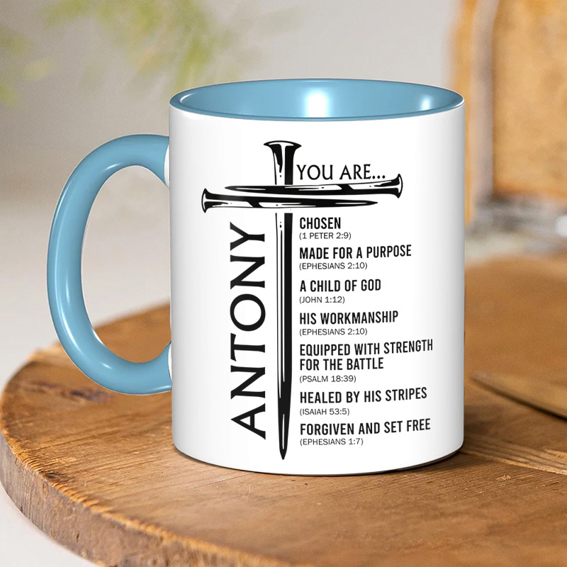 Personalized You Are Nails Cross 11oz Ceramic Mug with Custom Name Encouraging Scripture Coffee Mug Christian Gift for Men Teen Boy Father's Day Gift