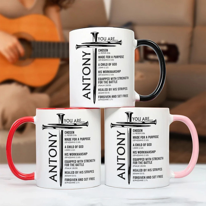 Personalized You Are Nails Cross 11oz Ceramic Mug with Custom Name Encouraging Scripture Coffee Mug Christian Gift for Men Teen Boy Father's Day Gift