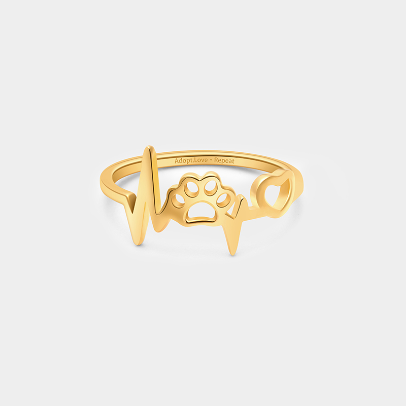 Personalized Custom Engraved Paw Print Heartbeat Ring 925 Sterling Silver or Gold Plated Personalized Inside Text Animal Jewelry Gift for Pet Lover 925 Sterling Silver