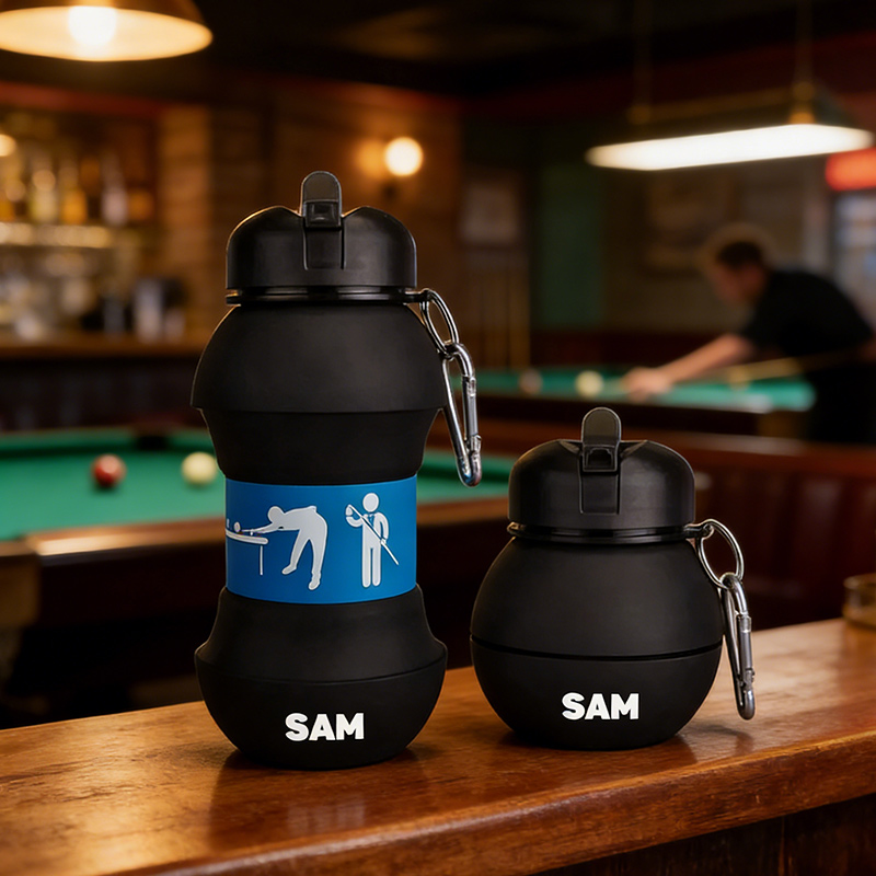 Personalized Foldable Clssic Billiards Water Cup Silicone Billiards Sports Water Bottle Custom Name Gift for Billiards Lovers