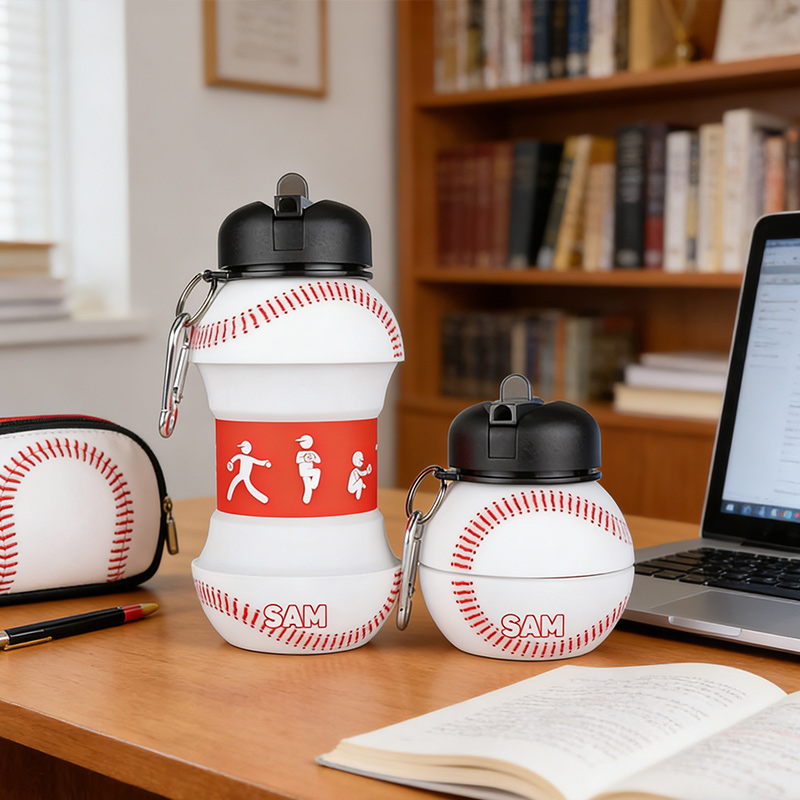 Personalized Foldable Baseball Water Cup Silicone Baseball Sports Water Bottle Custom Name Gift for Baseball Lovers