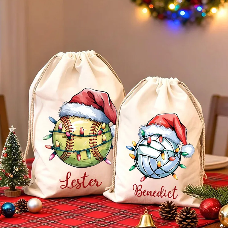 Personalized Sports Christmas Sack with Festive Lights and Custom Name