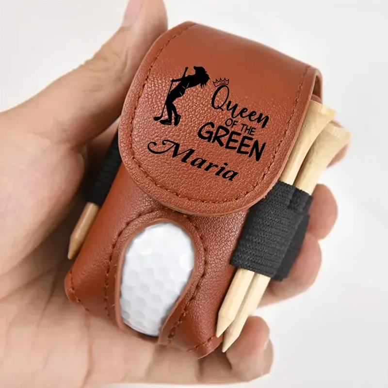 Personalized Leather Golf Ball Pouch with Custom Name and Fun Golf Themed Designs