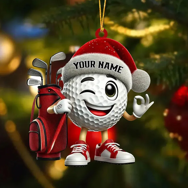 Personalized 3D Acrylic Golf Christmas Ornament with Playful Character and Custom Name Design  