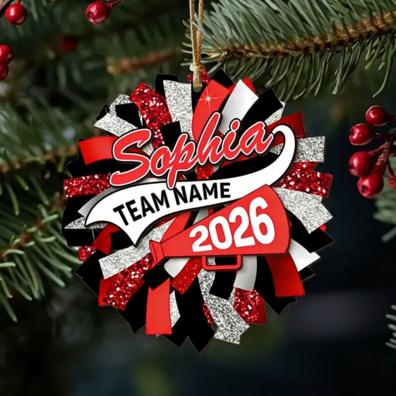 Personalized Acrylic Cheerleading Ornament with Custom Name, Team, and Year Design