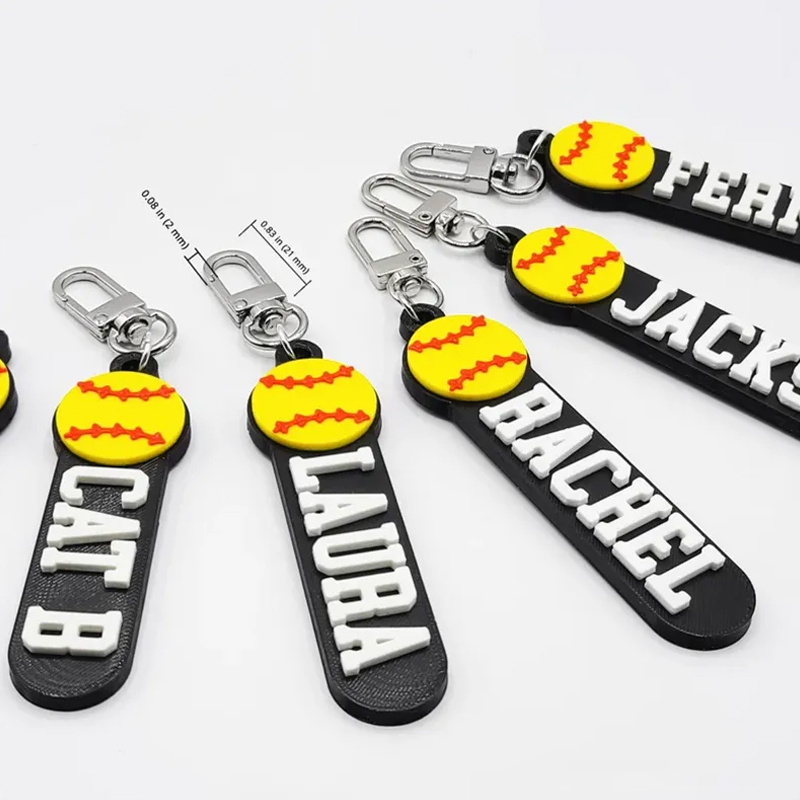 Personalized Softball Keychain with Custom Name and 3D Softball Design