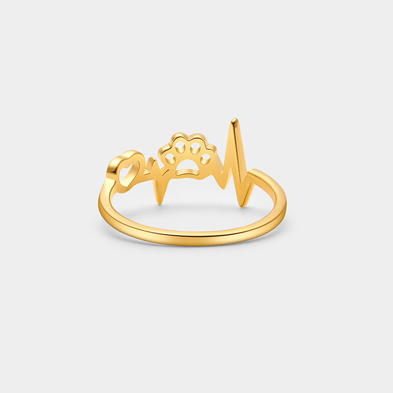 Personalized Custom Engraved Paw Print Heartbeat Ring 925 Sterling Silver or Gold Plated Personalized Inside Text Animal Jewelry Gift for Pet Lover 925 Sterling Silver