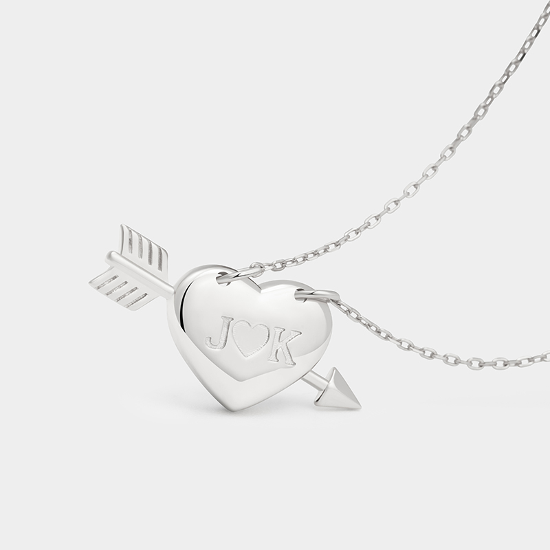 Personalized Heart and Arrow Necklace – Custom Initials Love Pendant 925 Sterling Silver Gifts for Her