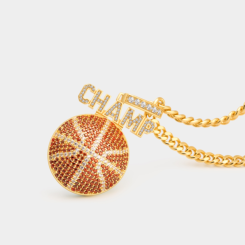 Luxury Full Rhinestone Basketball Pendant Necklace – Customizable Text Design for a Glamorous Sports Look