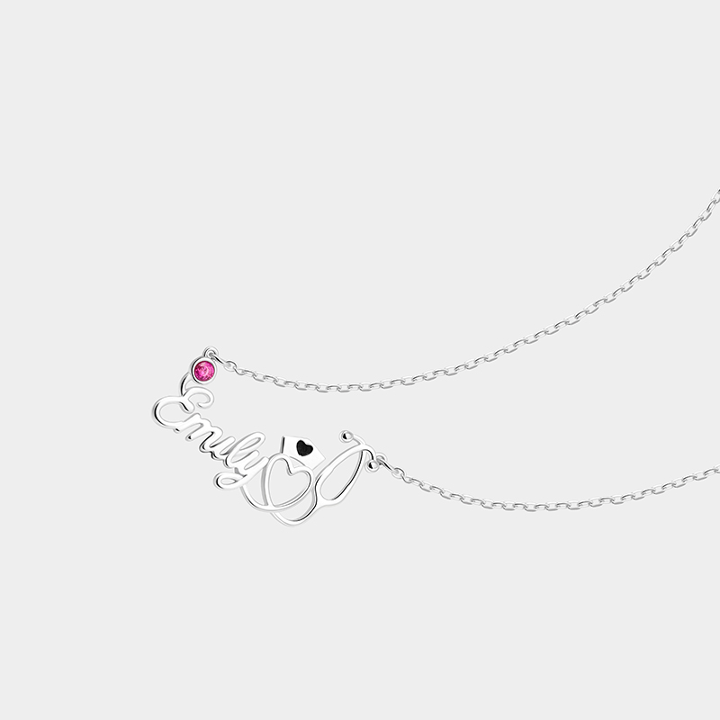 Personalized Nurse Necklace – Custom Name and Birthstone Sterling Silver Pendant 925 Sterling Silver Gifts for Her