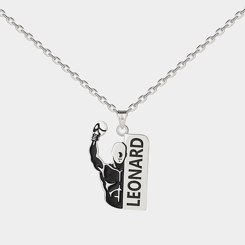 Personalized Custom Boxing Necklace Personalized Engraved Pendant 925 Sterling Silver or Gold Plated Fitness Jewelry Gift for Boxer or Athlete 925 Sterling Silver 