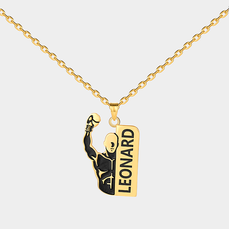 Personalized Custom Boxing Necklace Personalized Engraved Pendant 925 Sterling Silver or Gold Plated Fitness Jewelry Gift for Boxer or Athlete 925 Sterling Silver 