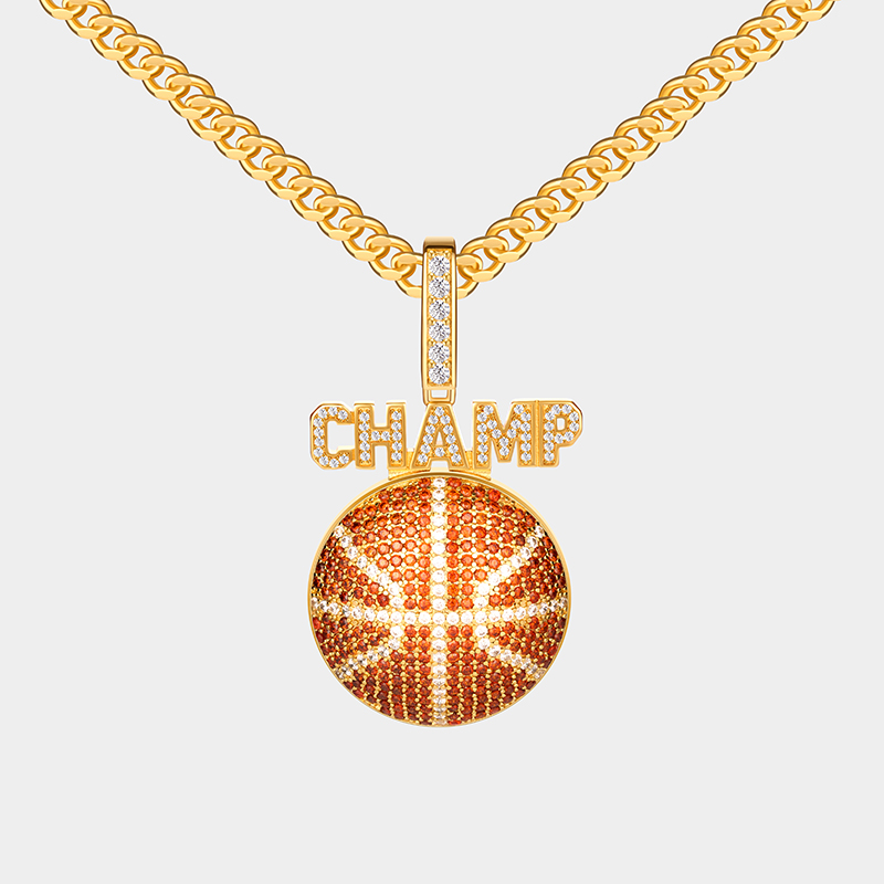 Luxury Full Rhinestone Basketball Pendant Necklace – Customizable Text Design for a Glamorous Sports Look