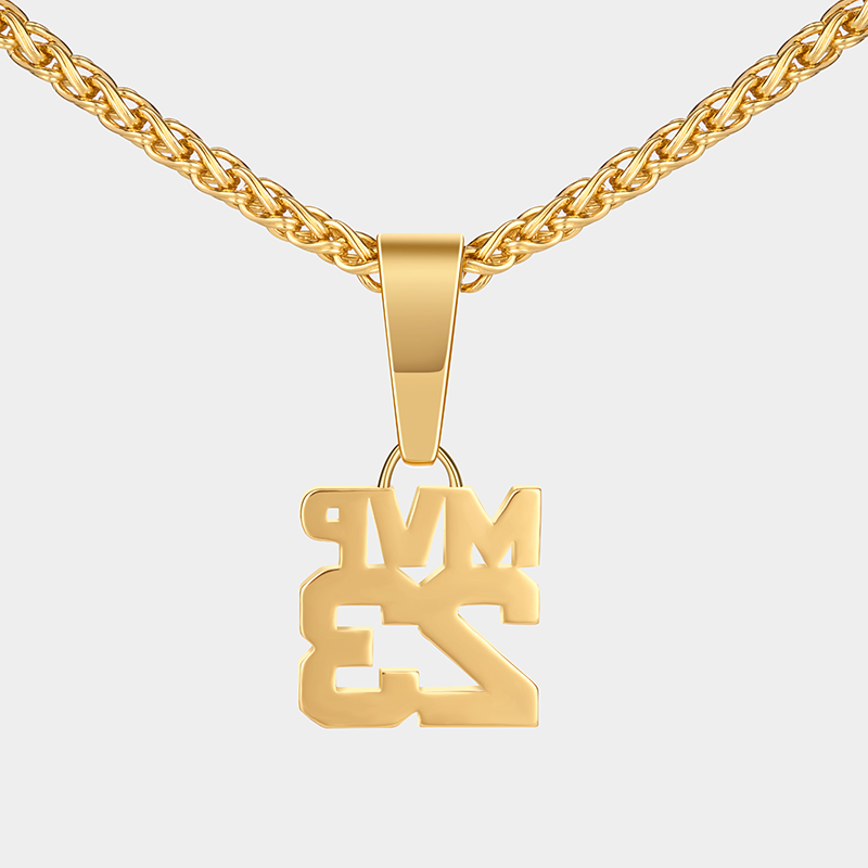 Custom Name and MVP Number Pendant Necklace – Personalized Sports-Themed Jewelry with Bold Chain Design