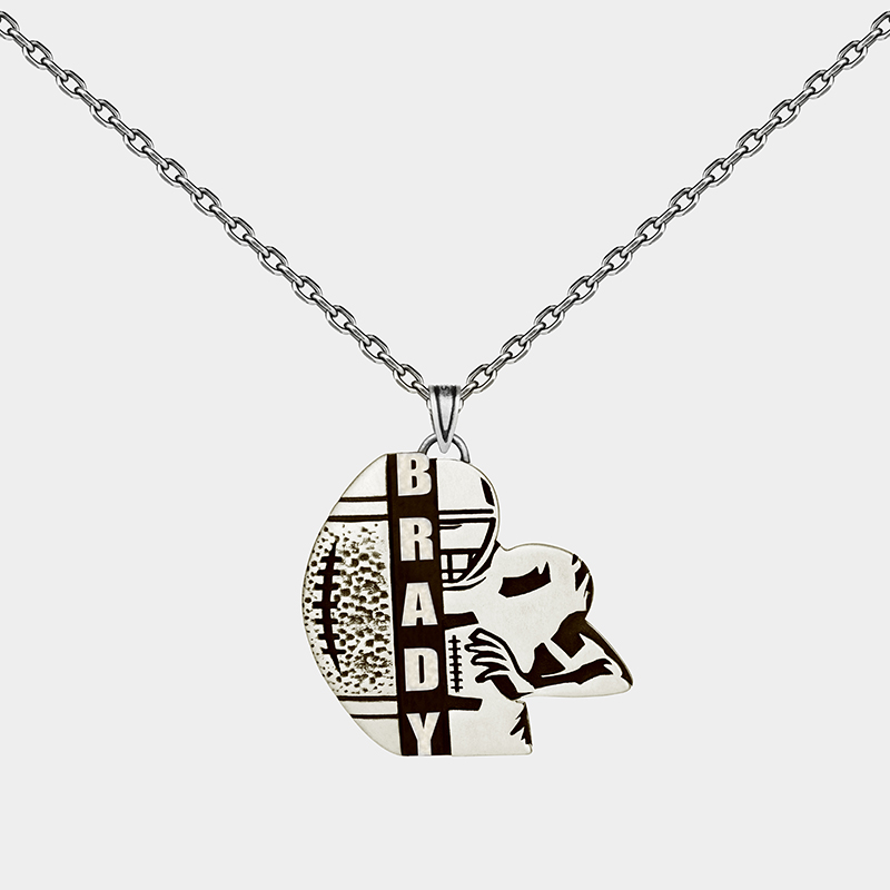 Personalized Custom American Football Necklace Personalized Engraved Pendant 925 Sterling Silver Sports Jewelry Gift for Player or Fan 925 Sterling Silver 