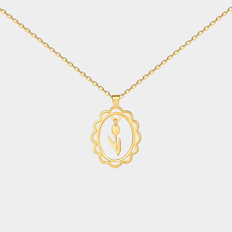 Personalized Custom Birth Flower Necklace 925 Sterling Silver Gold and Silver Two Tone Personalized Engraved Floral Pendant Meaningful Gift for Her 925 Sterling Silver Gifts for Her