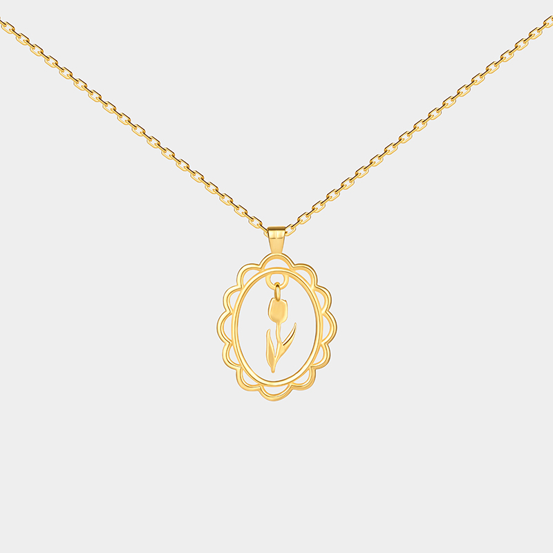 Personalized Custom Birth Flower Necklace 925 Sterling Silver Gold and Silver Two Tone Personalized Engraved Floral Pendant Meaningful Gift for Her 925 Sterling Silver Gifts for Her