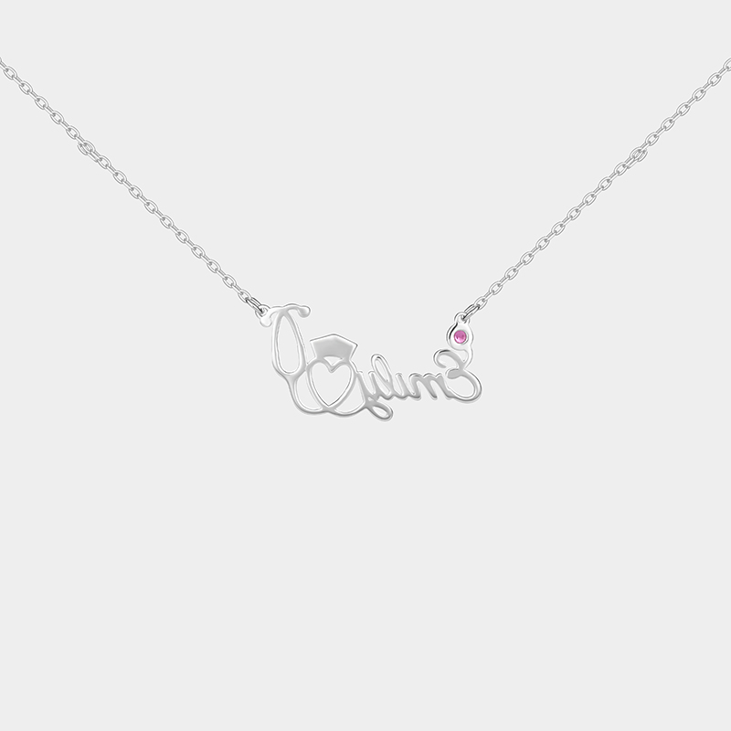 Personalized Nurse Necklace – Custom Name and Birthstone Sterling Silver Pendant 925 Sterling Silver Gifts for Her