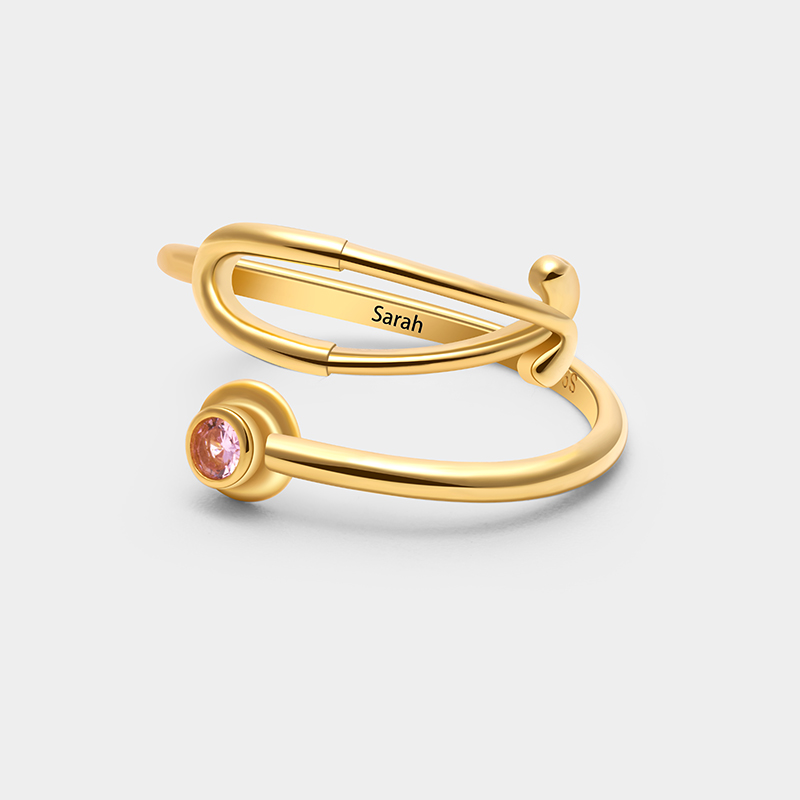 Personalized Adjustable Stethoscope Ring – Custom Name and Birthstone Sterling Silver Open Ring 925 Sterling Silver Gifts for Her