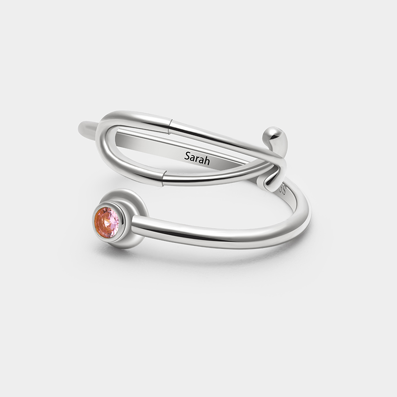 Personalized Adjustable Stethoscope Ring – Custom Name and Birthstone Sterling Silver Open Ring 925 Sterling Silver Gifts for Her