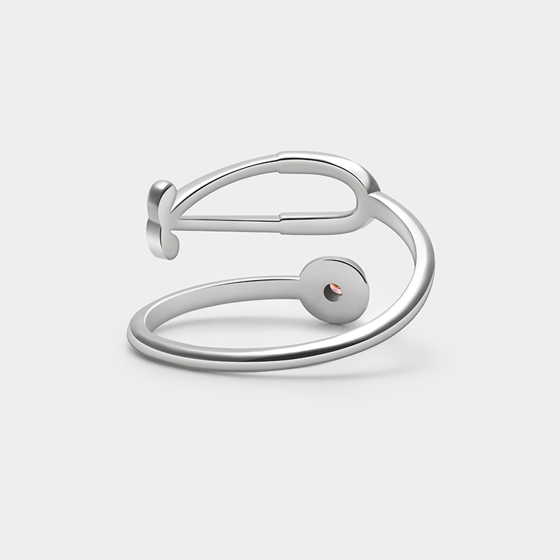 Personalized Adjustable Stethoscope Ring – Custom Name and Birthstone Sterling Silver Open Ring 925 Sterling Silver Gifts for Her