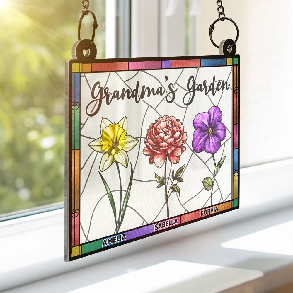 Personalized Nana's Garden Full Of Colors Birth Flower Grandkids - Personalized Window Hanging Suncatcher Ornament