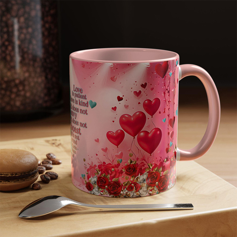 Personalized Love is Patient 11oz Ceramic Mug with Custom Names and Date Valentines Day Coffee Mug 1 Corinthians 13:4 Bible Verse Cup Wedding Gift