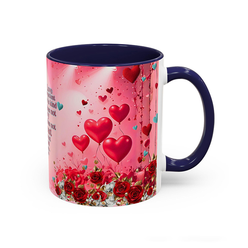 Personalized Love is Patient 11oz Ceramic Mug with Custom Names and Date Valentines Day Coffee Mug 1 Corinthians 13:4 Bible Verse Cup Wedding Gift