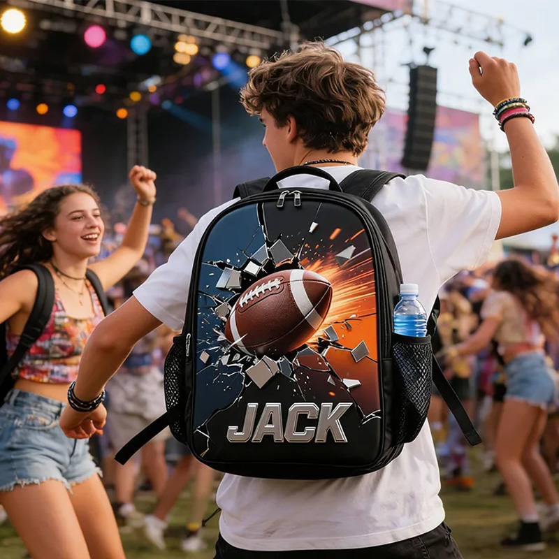 Personalized Football Backpack with Custom Name and Dynamic Design for Football Fans Black to School Gift