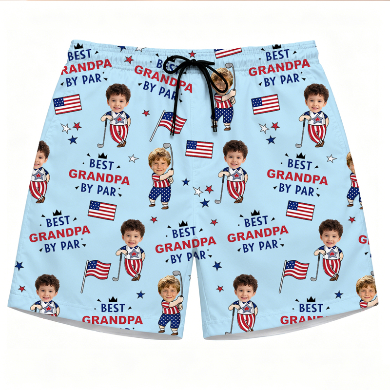 Personalized Golf Shorts Custom Photo Best Dad By Par Funny Kid 250th Anniversary US Flag