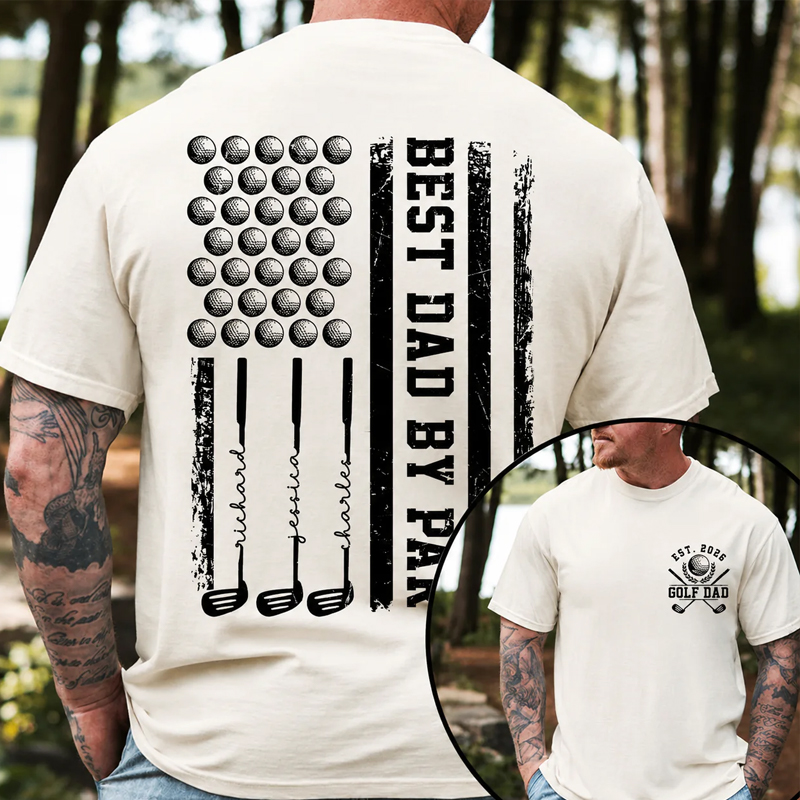 Personalized Golf T-Shirt Best Dad By Par Custom Name Back & Front Gift For Dad Father's Day