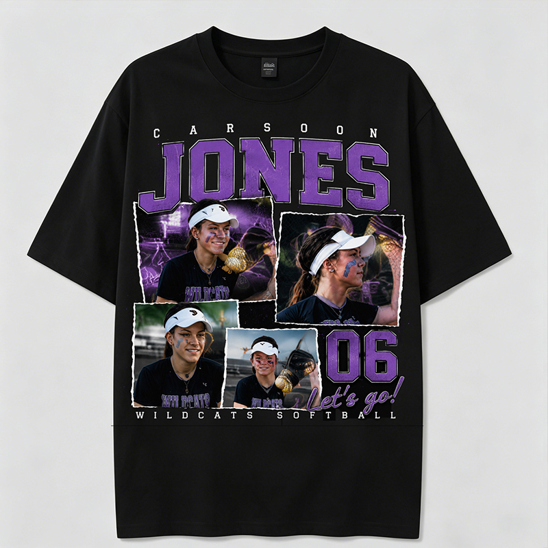 Personalized Player Poster T-Shirts Softball Fan Shirts Printed With Photos, Names, Jersey Numbers, and Team Information