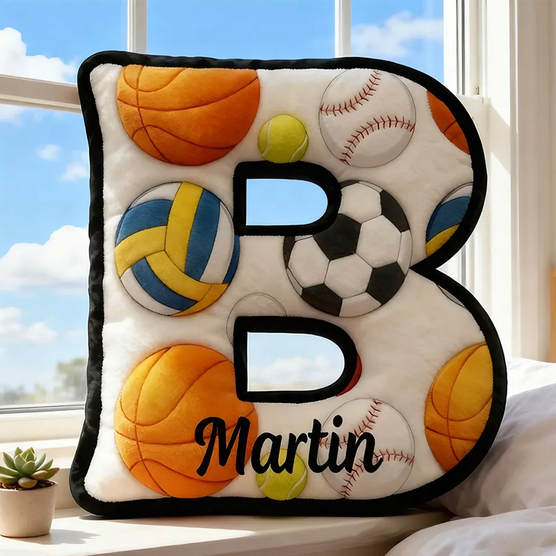 Personalized Sports Letter Pillow for Kids with Custom Name and Sports Design