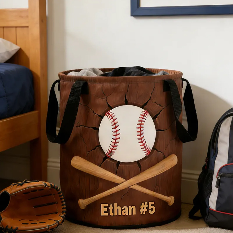 Personalized Baseball Basket with Custom Name and Number Design