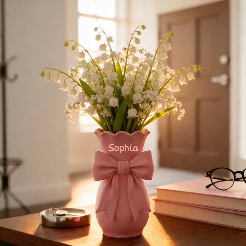Personalized Vase 3D-Printed Pink Bow Vase Custom Name Home Decor Gift for Her