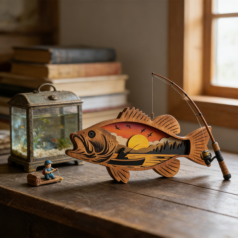 Personalized Wooden Fishing Ornament Home Decor for Fishing Enthusiasts Gift for Dad