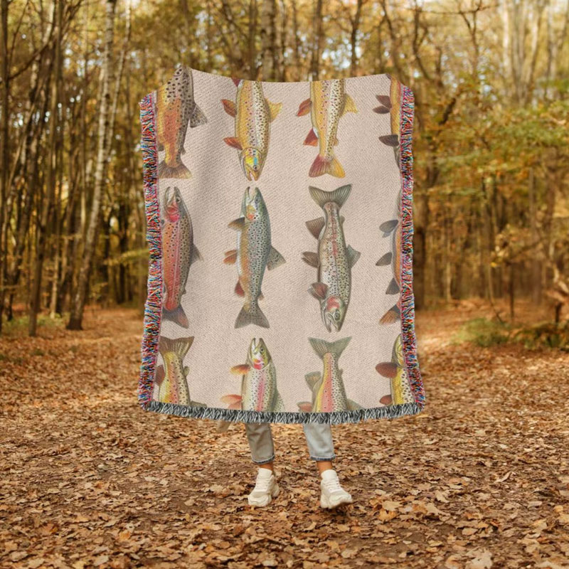 Fishing Lake House Woven Blanket Great Lakes Trout Fishing Gift for Fishermen Dad or Husband
