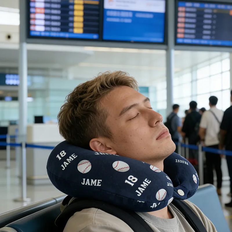Personalized Baseball U-Shaped Pillow with Name and Jersey Number for Sports Lovers and Travelers