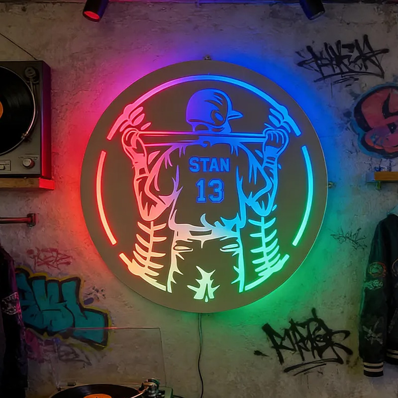 Personalized Baseball Mirror Lamp Cool Gift With Custom Name and Number For Fans