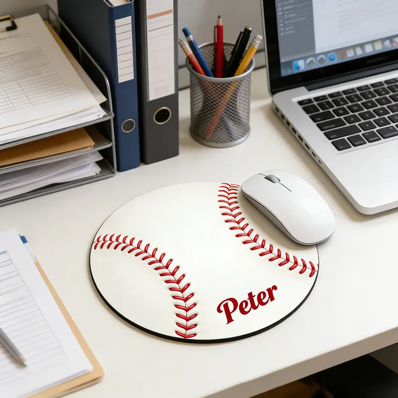 Personalized 3D Printed Baseball Mouse Pad with Custom Name Design