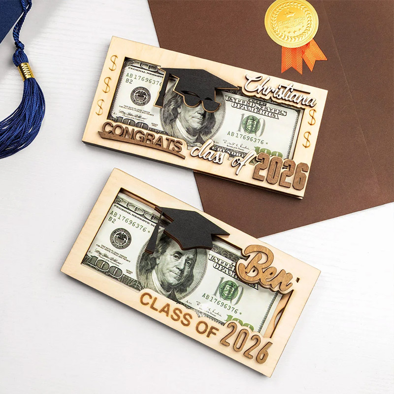 Personalized Graduation Cap Wooden Money Holder with Name Funny Cash Party Favor Gift for Class of 2026 Graduates