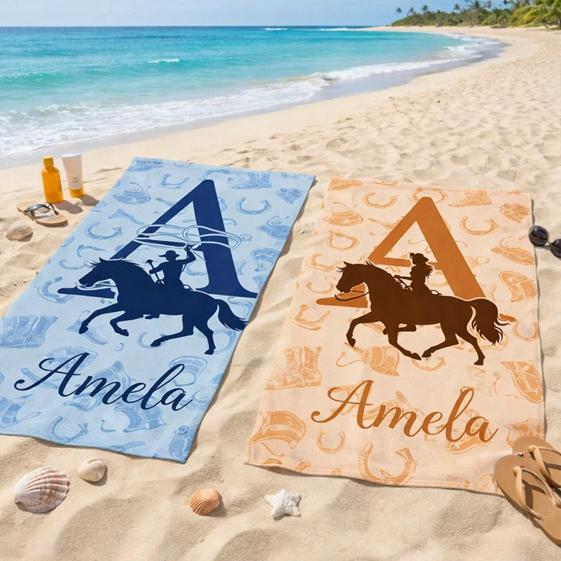 Personalized Equestrian Beach Towel Customized with Initials for Horseback Riding Lovers Gift for Equestrian Lovers
