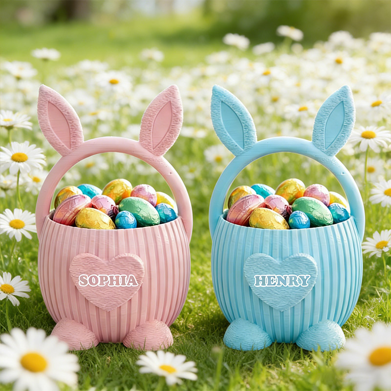 Personalized Easter Bunny Basket 3D-Printed Custom Easter Candy Baskets with Name for Kids