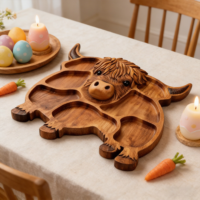 Highland Cow Wooden Charcuterie Board Rustic Farmhouse Appetizer Platter Cheese Serving Board