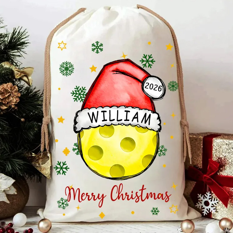 Personalized Merry Christmas Sack with Sports Ball and Custom Name and Year  