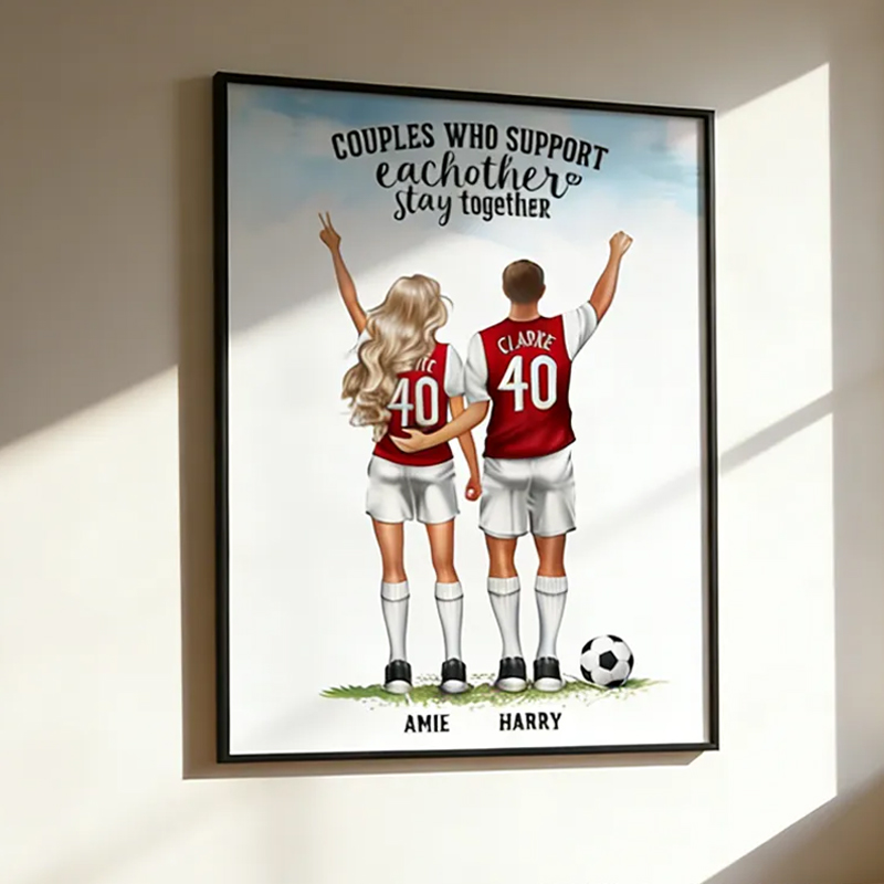 Personalized Soccer Couple Poster with Custom Names and Jerseys