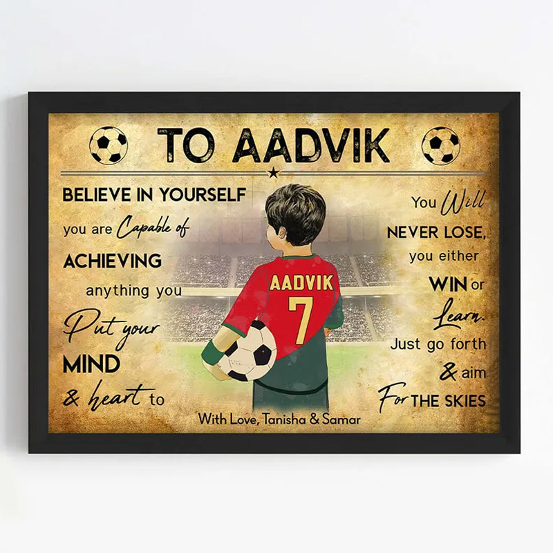 Personalized Soccer Player Boy Motivational Wall Artwith Custom Name and Quote  