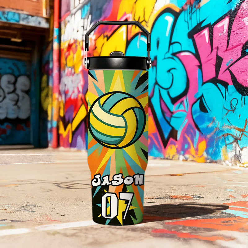 Personalized Sports Water Bottle with Custom Name Number and Colorful Design Perfect for Pickleball Soccer Basketball and Softball Players