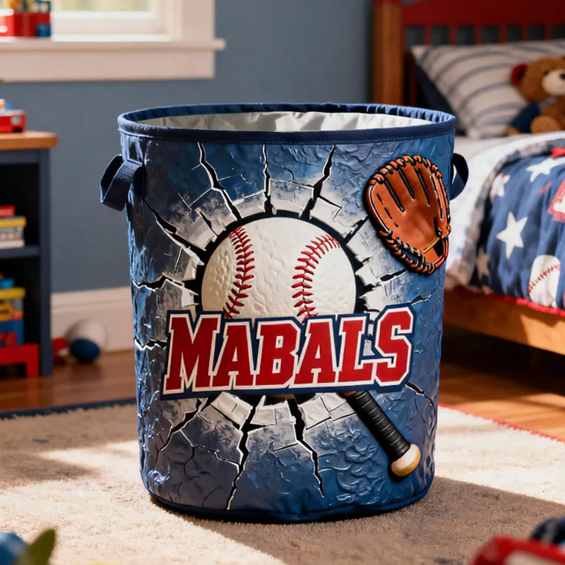 Personalized Baseball Storage Basket with Custom Name and Dynamic Graphics for Kids and Sports Fans