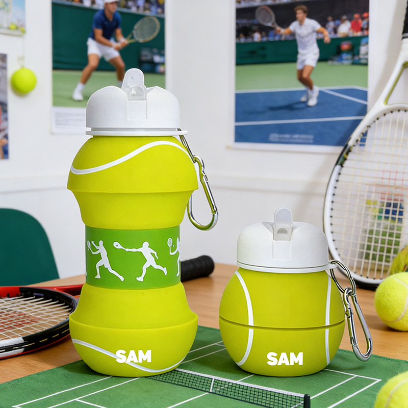 Personalized Foldable Tennis Water Cup Silicone Tennis Sports Water Bottle Custom Name Gift for Tennis Lovers